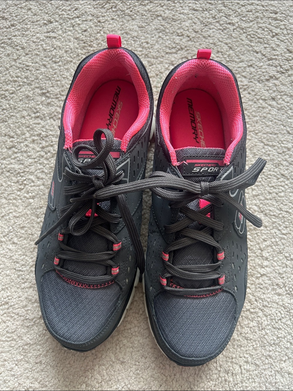 Women's Sketchers Gray and Pink Athletic Walking Sneakers - Picture 2 of 7